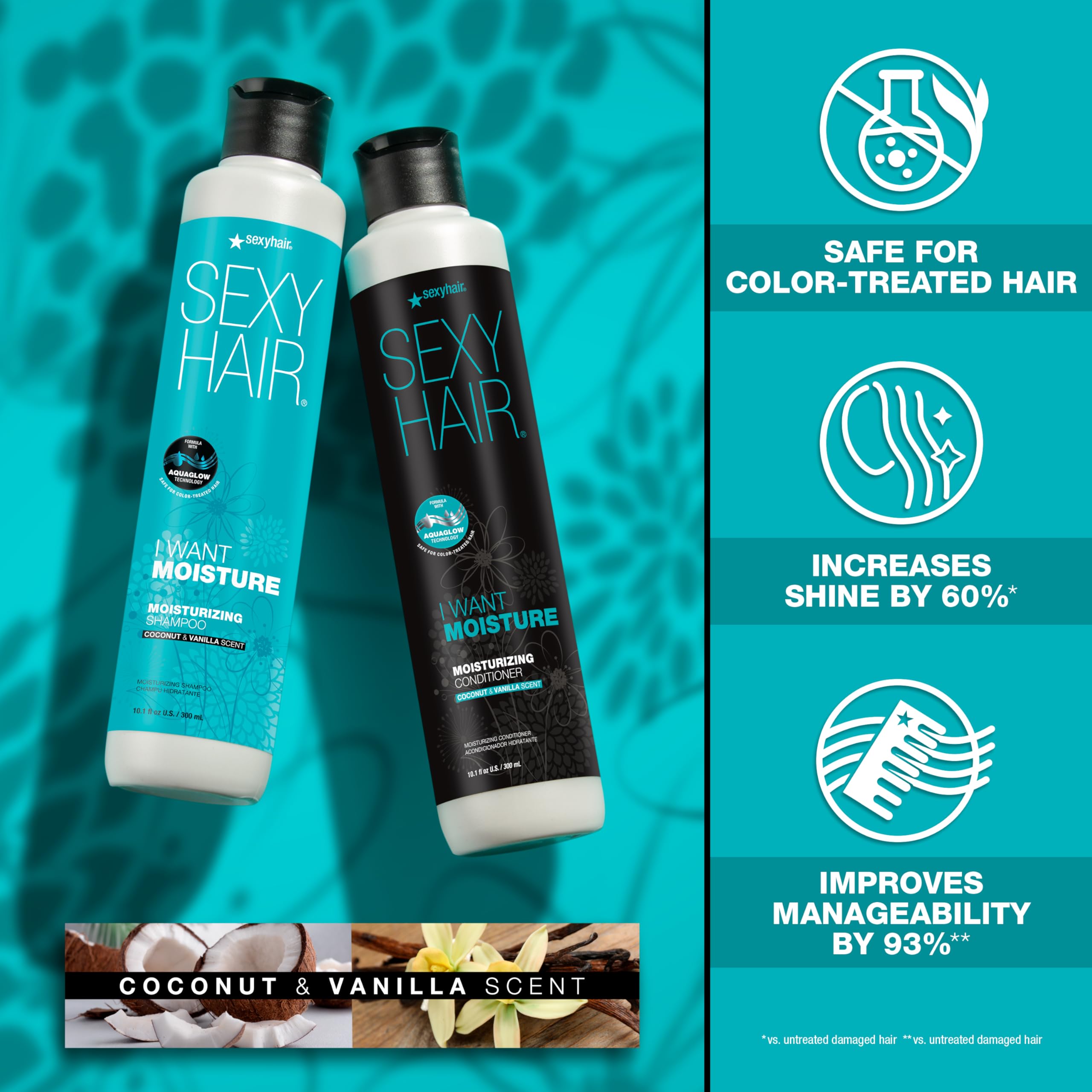 SexyHair I WANT MOISTURE Shampoo and Conditioner, 10.1oz Bundle | Tames Frizz | Increases Shine by 60% | All Hair Types - Image 3